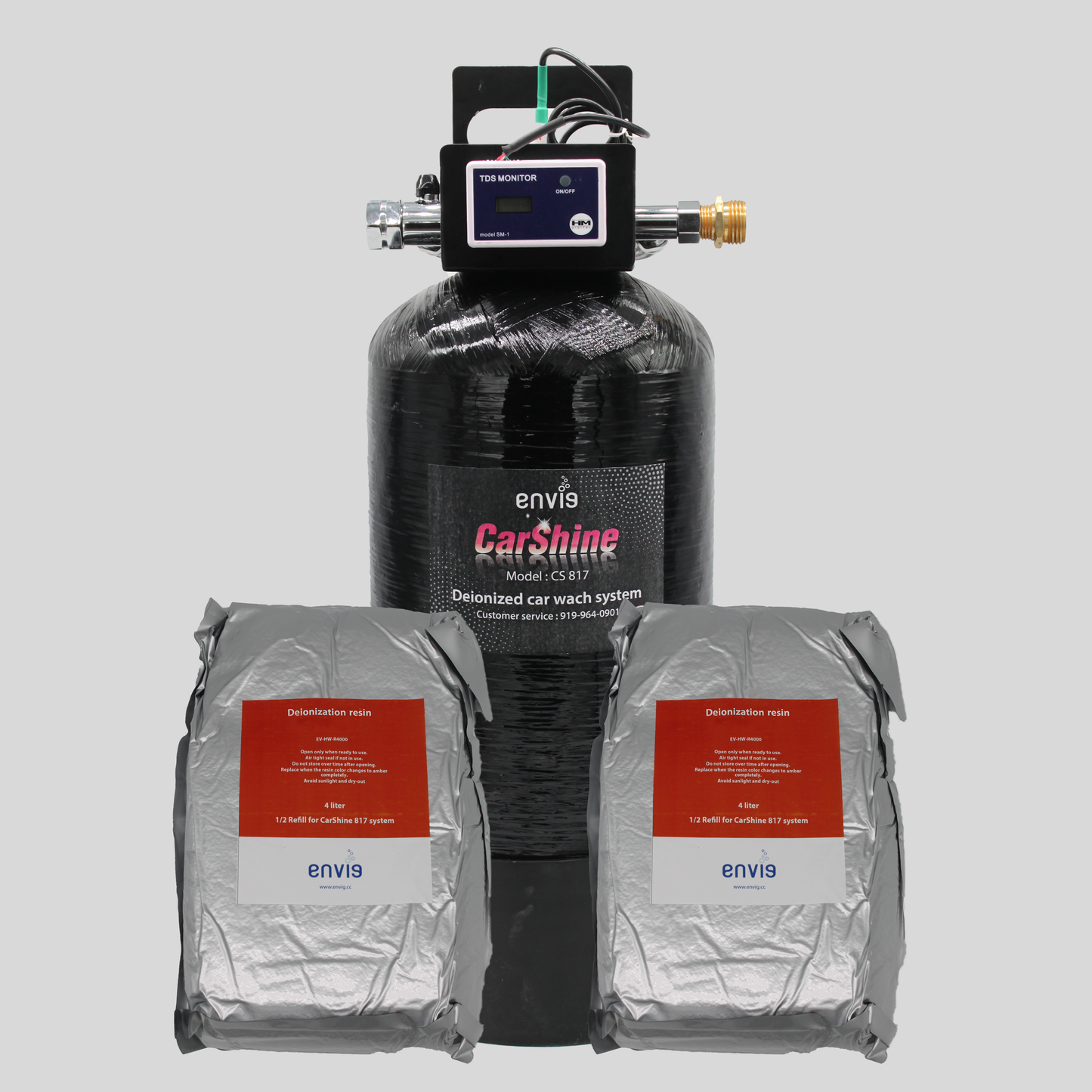 Envig CarShine 817 Sistema de lavado de autos impecable y desionizado con válvula de derivación y medidor TDS en línea