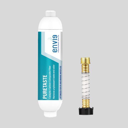 Envig Puretaste Catalytic Carbon KDF Inline RV Filter, Chloramine, Hydrogen Sulfide, Chlorine, VOCs & Chemicals Removal for RV, Marine, and Active Outdoor Living