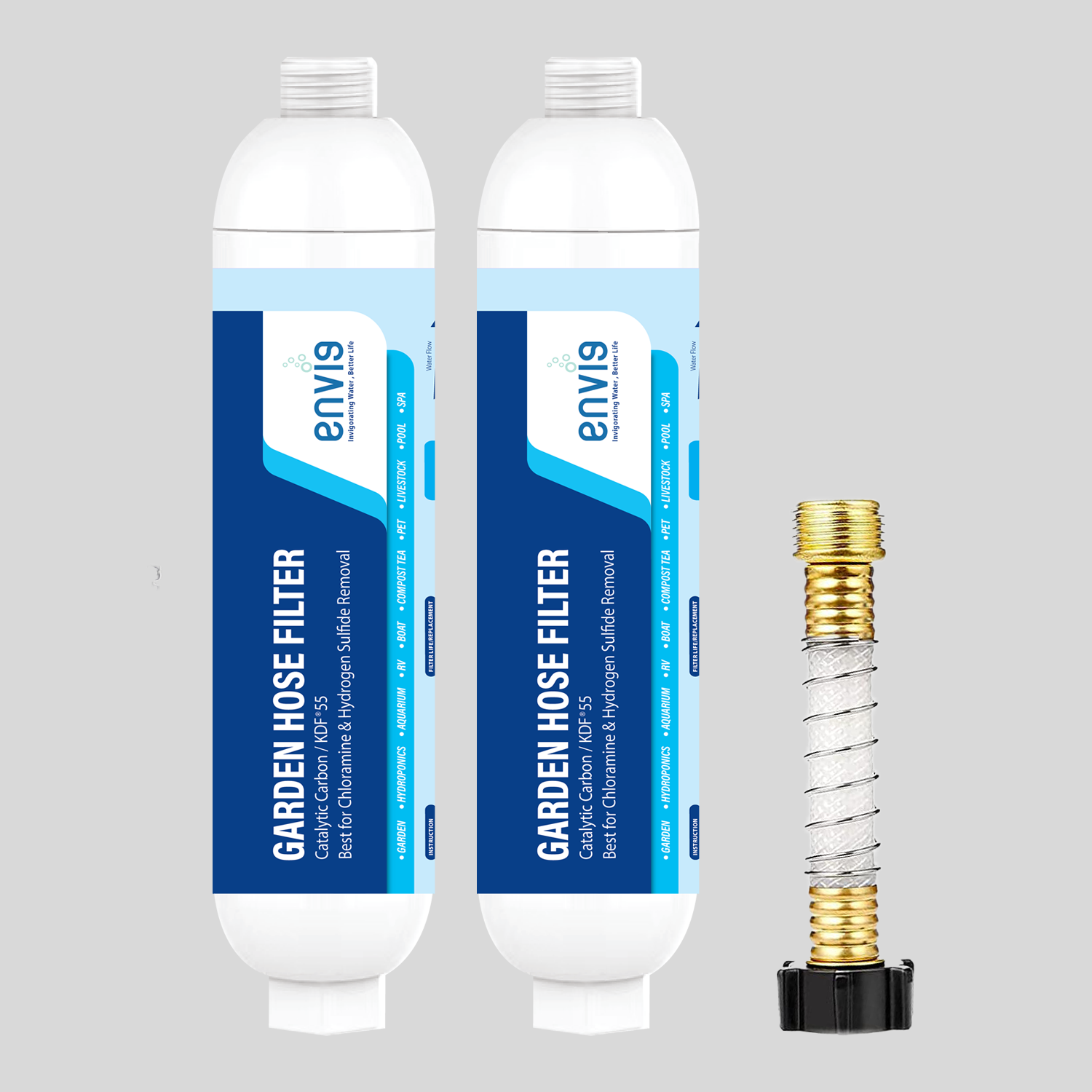 Envig Catalytic Carbon KDF55 Inline Garden Hose Filter with Flexible H