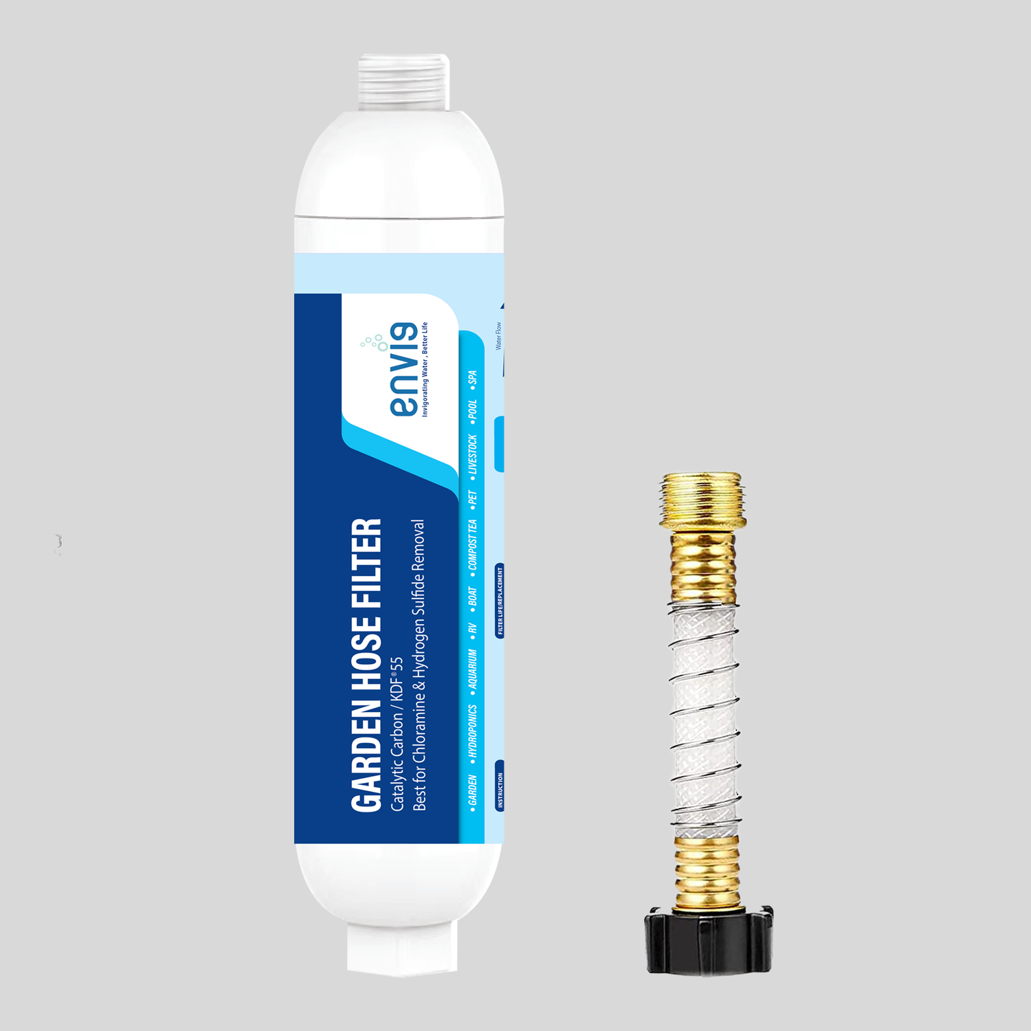 Envig Catalytic Carbon KDF55 Inline Garden Hose Filter with Flexible H
